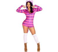 Leg Avenue Comfy Cheshire, features ultra-soft velvet plush zip up romper with tail and ear hood