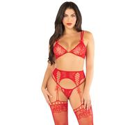Leg Avenue Conjunto de lencería de encaje para mujer con detalle de doble tira, color rojo, talla única, rosso, Altoa única