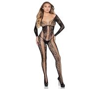 Leg Avenue Conjunto de Lencería Top Corto de Encaje y Medias sin Braguita - Talla Única - Negro