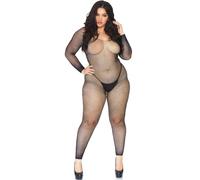 Leg Avenue Crystalized Bodystocking de red - manga larga, negro (1X-2X)