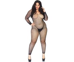 Leg Avenue Crystalized Bodystocking de red - manga larga, negro (1X-2X)