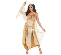 Leg Avenue Diosa dorada de 3 piezas, incluye vestido asimétrico brillante con acento de hebilla de un hombro y ribete de cinta, dorado, mediano