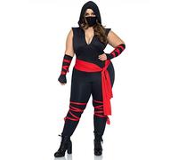 Leg Avenue Disfraz de ninja mortal de 4 piezas para mujer, Negro/Rojo, 2X