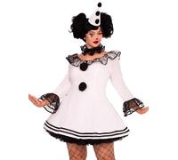 Leg Avenue Disfraz de payaso sexy Pierrot de 3 piezas para mujer, talla grande, Blanco/Negro, 3X / 4X