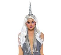 LEG AVENUE Festival Celestial Unicorn Headband with Braided Mane, Plata, Talla Única (EUR 36-40) Mujer