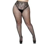 Leg Avenue Fishnet tights with backseam, 1X-2X (Negro)