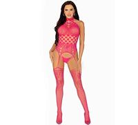 Sexy Mujer Red Straps-Bodystocking Mono Lencería Fucsia 34/36/38 #GW1328