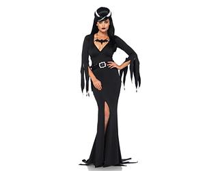 Leg Avenue- Immortal Morticia Mistress of The Dark Costume with Dress Belt Necklace Cuentos de la Cripta Mujer, sólido, Color Negro, S/M (EUR 36-38) (85571-00104-Sml/Med-Blck-Blck-Sml/Med)