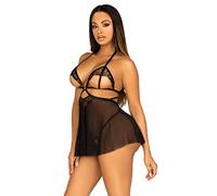 Leg Avenue Lace and mesh babydoll & panty, L(Negro)