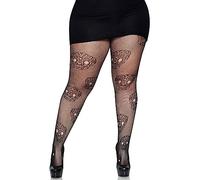 Leg Avenue Lace skull fishnet tights, 1X-2X (Negro)