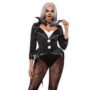 Leg Avenue Malvada de Halloween Body de Terciopelo a Rayas - Talla L - Negro