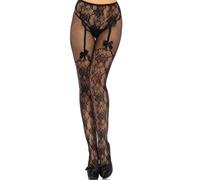 Sexy leg avenue medias sin costura trasera con estampado floral - Taille: Talla única, Couleur: Negro