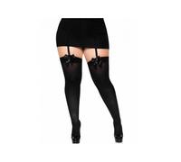 LEG AVENUE - MEDIAS ALTAS CON LACITO NEGRO ONE SIZE - PLUS SIZE