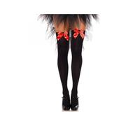 LEG AVENUE - MEDIAS ALTAS NEGRAS CON LACITO ROJO TALLA UNICA