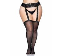 Leg avenue medias con costura trasera y liguero de encaje plus