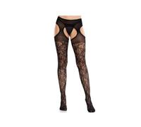Leg avenue - medias de encaje floral con ligas unidas negro