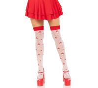 Leg Avenue Medias de muslo de elastano con lunares transparentes, O/S, WH/RD, Wh/Rd, Talla única