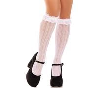 Leg Avenue Medias de punto Sweetheart hasta la rodilla, Talla única (Blanco)