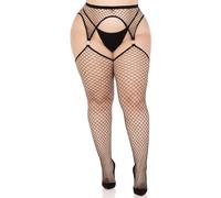 Leg Avenue Medias de red con liguero +, 1X-2X (Negro)
