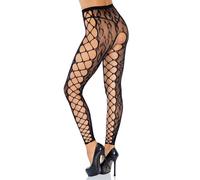 LEG AVENUE Medias Sin Pies De Encaje De Leopardo - Diseño Seductor Con Entrelazado Lateral