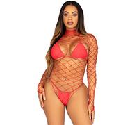 Leg Avenue Mujer Turtleneck Fishnet Teddy Juego de lencería Not Applicable, Rojo, UN Tamaño