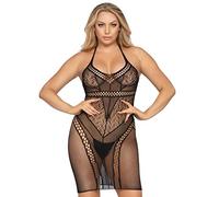 Leg Avenue Multi Net Halter Negligee, Black, One Size para Mujer