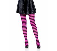 Leg Avenue- Nylon Striped Tights Mujer, rayas, Color negro y rosa neón, Talla Única (EUR 36-40) (710022043)
