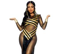 Leg Avenue-3pc.Nile Queen Catsuit Dress W/Jewel Collar Head Piece Diosa Mujer, Color negro/dorado, Medium (EUR 38-40) (84281)