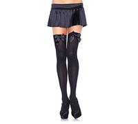 Leg Avenue Medias hasta el muslo Satin Bow Accent – negro Talla Plus (EUR 42-46)