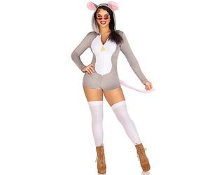 Leg Avenue Ratón cómodo, características ultra-soft velvet plush zip up mameluco with cheese zipper pull, tail, and ear hood