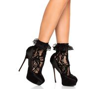 Leg Avenue Calcetines DE Encaje con Volante Negro