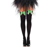 Leg Avenue- Satin Bow Accent Thigh Highs Mujer, Color negro y verde neón, Talla Única (EUR 36-40) (625522091)
