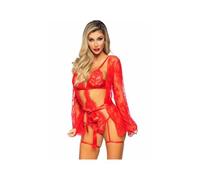 Leg avenue - set body + bata de liguero rojo - M