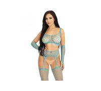 LEG AVENUE - SET TOP MEDIAS DE LIGA & GUANTES AZUL - Azul - ONE SIZE
