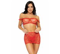 LEG AVENUE Set Tres Piezas Top Mini Falda Y Tanga Talla Única Negro - Lencería Elegante Para Comodidad Y Estilo - ONE SIZE / ROJO