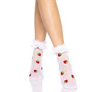 Leg Avenue Strawberry ruffle top anklets, Talla Única(Blanco, Rojo)