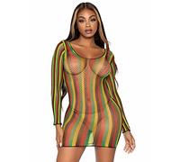 Leg Avenue Vestido Halter de Manga Larga de Red 86795-Mini arcoíris, Multicolor, Talla única (36-40) para Mujer