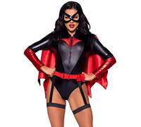 Leg Avenue Vigilante Vixen de 4 piezas, incluye body con cremallera, capa desmontable, cinturón con liga adjunta y máscara de ojos.