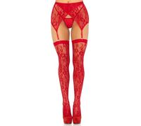 Leg Avenue Womens 2 Pc Rachel Lace Thigh Highs and Crossover Garter Belt, Red, One size
