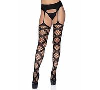 Leg Avenue Women's Faux Wrap Industrial Net Stockings with Attached Garter Belt. Tights, Black, One Size