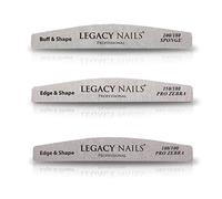 Legacy Nails Lima de uñas 3 en 1 con esponja media luna 100/180 pule y forma - Lima de uñas Pro Zebra 100/100 borde y forma - Lima de uñas Pro Zebra 150/180 borde y forma