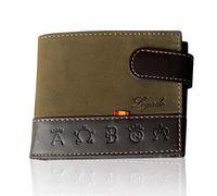 LEGADO Cartera Serraje de Ubrique Hecha en Piel de Toro Billetera Tarjetero y Monedero para Hombre de Cuero Regalo Pulsera Bandera de España (Verde Horizontal con Broche)