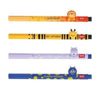 LEGAMI Bolígrafo de gel con forma de animal decorativo, extraíble y recombinable, evita rollos, punta fina de 0,5 mm, juego de 4 abejas, león, hipopótamo y monstruo (NUEVO)