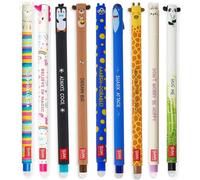 LEGAMI Bolígrafos de gel borrables con motivos de animales, multipack con nueve bolígrafos diferentes, tiburón, jirafa, panda, llama, unicornio, conejito, pingüino, osito y monstruo