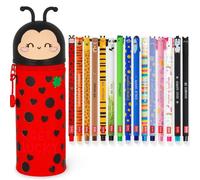 LEGAMI Bolígrafos de gel borrables + estuche Kawaii 2 en 1 | Juego de 15 bolígrafos con tinta de borrado termosensible, gama de colores de tinta y diseños de barril, punta de 0,7 mm (mariquita)