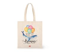 Legami - Bolsa de algodón, bolsillo interior, con fuelle, mango largo, ecológico, 38,5x42 cm, tema de ballena, Whale, Talla única, Utilidad