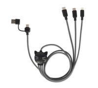 Legami - Cable 3 en 1 de Carga y Sincronización Three Hugs, Tema Kitty, 5 Conectores, con Adaptador Tipo-C-USB, Carga rápida hasta 60W/3A, Longitud 120cm