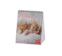 Legami - Calendario de mesa 2026, Kittens, calendario de escritorio, 12 meses y planificador anual, en 6 idiomas, signos del zodiaco, fiestas internacionales, 12 x 14,5 cm