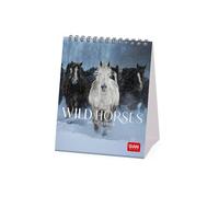 Legami - Calendario de mesa 2026, Wild Horses, calendario de escritorio, 12 meses y planificador anual, en 6 idiomas, signos del zodiaco, fiestas internacionales, 12 x 14,5 cm