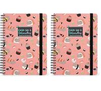 Legami - Cuaderno con espiral de rayas de 7 mm, Sushi Cat, Maxi, tamaño A4, papel certificado FSC, contiene 1 hoja de adhesivos, 160 páginas, cierre elástico, 21 x 29 cm (Paquete de 2)